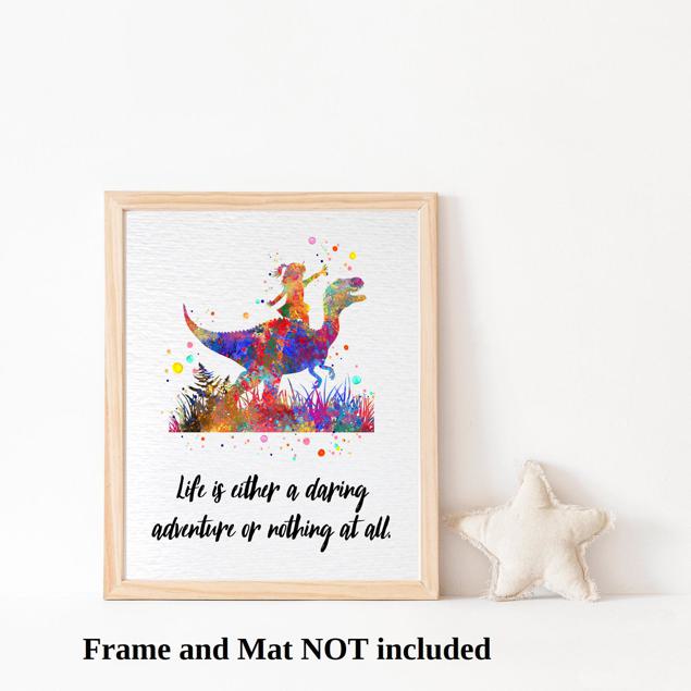 Dignovel Studios Unframed Girl Riding a Dinosaur Life is Adventure Inspirational Quote Positivity Affirmation Watercolor Art Print Wall Art Poster Home Decor Hanging DN873 - Image 3