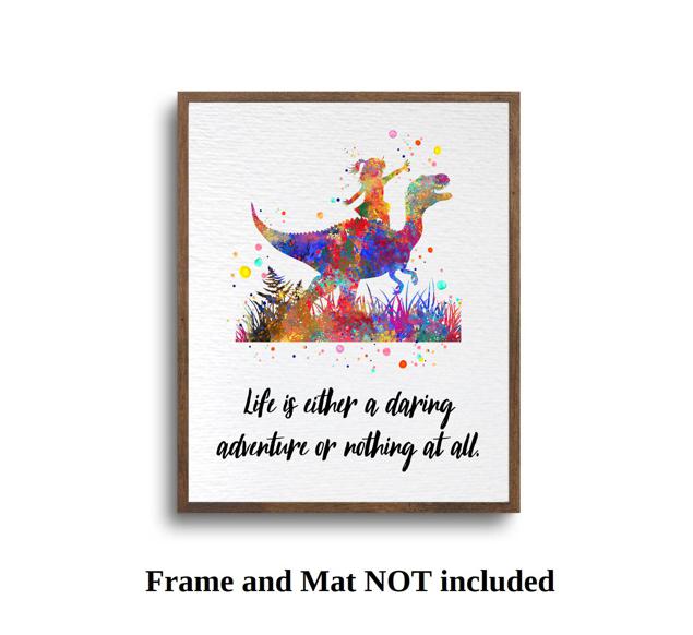 Dignovel Studios Unframed Girl Riding a Dinosaur Life is Adventure Inspirational Quote Positivity Affirmation Watercolor Art Print Wall Art Poster Home Decor Hanging DN873 - Image 5