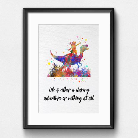 Dignovel Studios Unframed Girl Riding a Dinosaur Life is Adventure Inspirational Quote Positivity Affirmation Watercolor Art Print Wall Art Poster Home Decor Hanging DN873 - Image 6