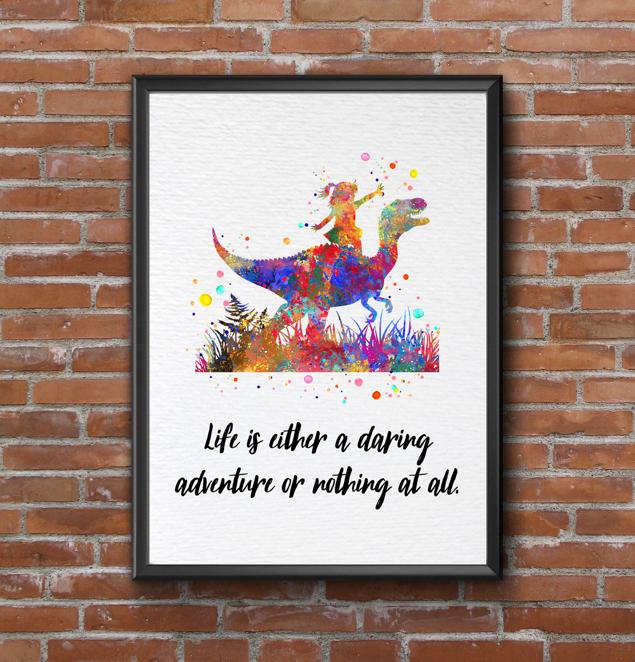 Dignovel Studios Unframed Girl Riding a Dinosaur Life is Adventure Inspirational Quote Positivity Affirmation Watercolor Art Print Wall Art Poster Home Decor Hanging DN873 - Image 7