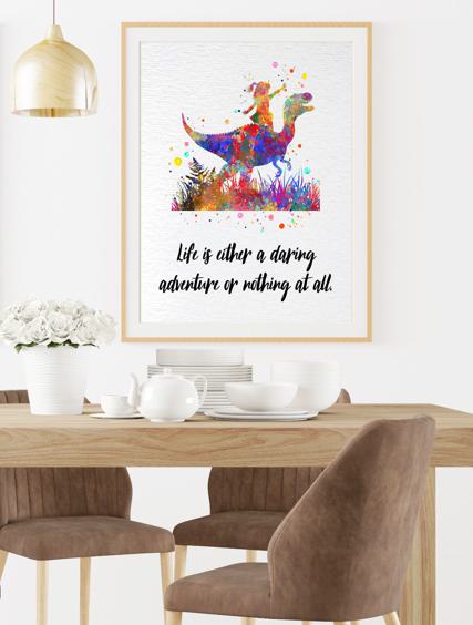 Dignovel Studios Unframed Girl Riding a Dinosaur Life is Adventure Inspirational Quote Positivity Affirmation Watercolor Art Print Wall Art Poster Home Decor Hanging DN873 - Image 8