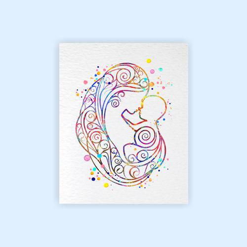 Dignovel Studios Unframed Mother and Baby Breastfeeding Watercolor Art Print Pregnancy Obstetrician Nursing Clinic Watercolor Art Print Wall Art Poster Home Decor Hanging DN879 - Image 2