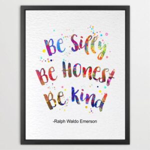 Dignovel Studios Unframed Be Silly Be Honest Be Kind Watercolor Art Print Inspirational Quote Calligraphy Watercolor Art Print Wall Art Poster Home Decor Hanging DN882