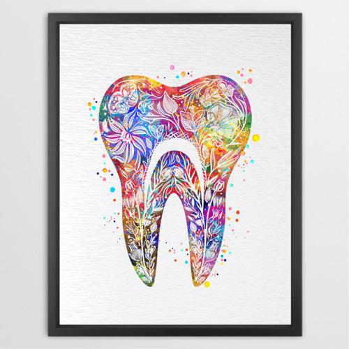Dignovel Studios Unframed Tooth Floral Watercolor Art Print Medical Art Surgeon Dental Clinic Dentist Office Watercolor Art Print Wall Art Poster Home Decor Hanging DN884