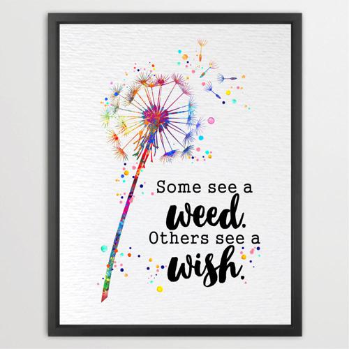 Dignovel Studios Unframed Dandelion Flowers Watercolor Art Print See a Wish Wisdom Inspirational Quote Positivity Affirmation Watercolor Art Print Wall Art Poster Home Decor Hanging DN886
