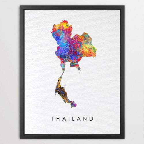 Dignovel Studios Unframed Thailand Abstract Map Watercolor Art Print Asia Country Bangkok World Tour Attraction Watercolor Art Print Wall Art Poster Home Decor Hanging DN892