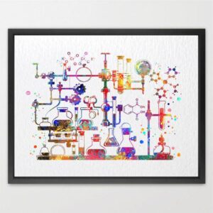 Dignovel Studios Unframed Chemistry Laboratory Abstract Watercolor Art Print Medical Art Microbiology Scientific Tools Watercolor Art Print Wall Art Poster Home Decor Hanging DN893