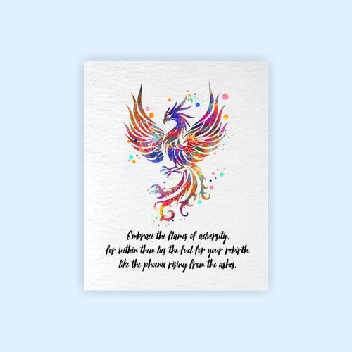 Dignovel Studios Unframed Phoenix Bird Watercolor Art Print Bird Print Inspirational Quote Watercolor Art Print Wall Art Poster Home Decor Hanging DN902 - Image 2