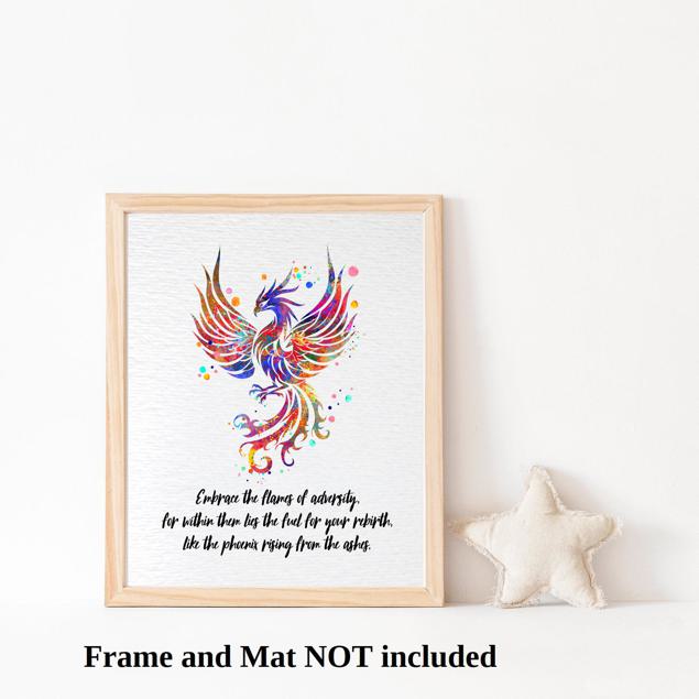 Dignovel Studios Unframed Phoenix Bird Watercolor Art Print Bird Print Inspirational Quote Watercolor Art Print Wall Art Poster Home Decor Hanging DN902 - Image 3