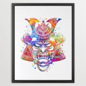 Dignovel Studios Unframed Japanese Samurai Warrior Watercolor Art Print Mask Armor Helmet Asian Art Watercolor Art Print Wall Art Poster Home Decor Hanging DN903