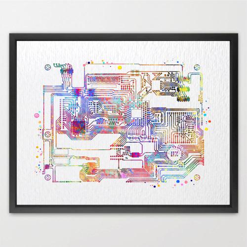 Dignovel Studios Unframed Circuit Board Watercolor Print Science Art Computer Technology School Art Poster Tech Wall Art Watercolor Art Print Wall Art Poster Home Decor Hanging DN906