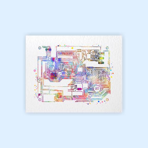Dignovel Studios Unframed Circuit Board Watercolor Print Science Art Computer Technology School Art Poster Tech Wall Art Watercolor Art Print Wall Art Poster Home Decor Hanging DN906 - Image 2