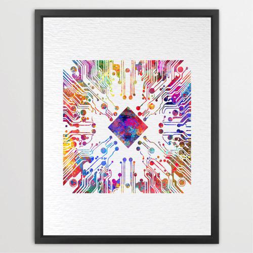 Dignovel Studios Unframed Circuit Board Diagram Watercolor Art Print Science Computer Modern Technology School Wall Art Watercolor Art Print Wall Art Poster Home Decor Hanging DN907