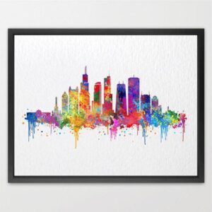 Dignovel Studios Unframed Chicago Skyline Abstract Watercolor Art Print United States Tourist Attraction City Landscape Home Decor Hanging DN934