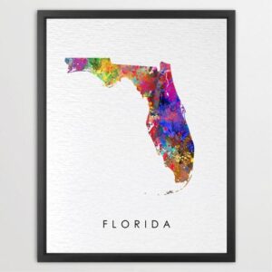 Dignovel Studios Unframed Florida Abstract Map Art United States Watercolor Art Print Home Decor Hanging DN943