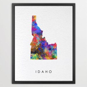 Dignovel Studios Unframed Idaho Abstract Map Art United States Watercolor Art Print Home Decor Hanging DN946