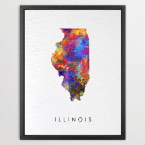 Dignovel Studios Unframed Illinois Abstract Map Art United States Watercolor Art Print Home Decor Hanging DN947