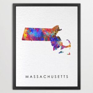 Dignovel Studios Unframed Massachusetts Abstract Map Art United States Watercolor Art Print Home Decor Hanging DN955