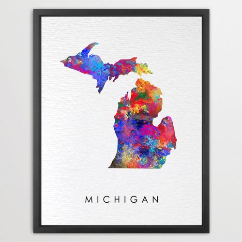 Dignovel Studios Unframed Michigan Abstract Map Art United States Watercolor Art Print Home Decor Hanging DN956
