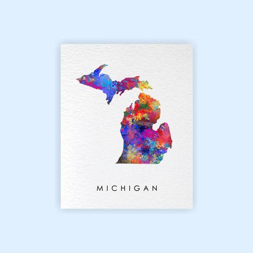 Dignovel Studios Unframed Michigan Abstract Map Art United States Watercolor Art Print Home Decor Hanging DN956 - Image 2