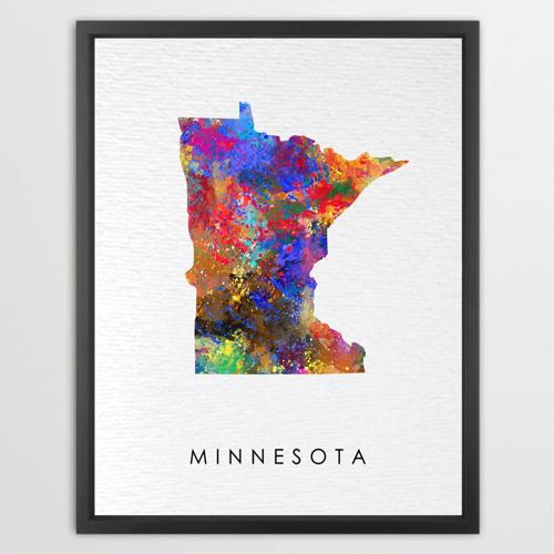 Dignovel Studios Unframed Minnesota Abstract Map Art United States Watercolor Art Print Home Decor Hanging DN957