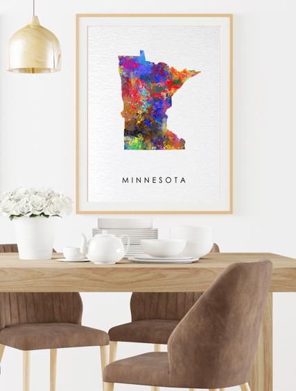 Dignovel Studios Unframed Minnesota Abstract Map Art United States Watercolor Art Print Home Decor Hanging DN957 - Image 8