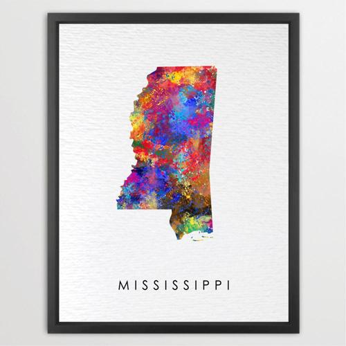 Dignovel Studios Unframed Mississippi Abstract Map Art United States Watercolor Art Print Home Decor Hanging DN958