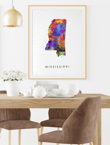 Dignovel Studios Unframed Mississippi Abstract Map Art United States Watercolor Art Print Home Decor Hanging DN958 - Image 8