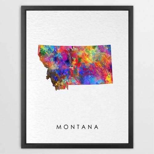 Dignovel Studios Unframed Montana Abstract Map Art United States Watercolor Art Print Home Decor Hanging DN960