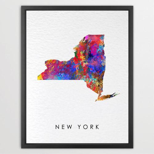 Dignovel Studios Unframed New York Abstract Map Art United States Watercolor Art Print Home Decor Hanging DN966