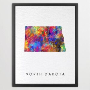Dignovel Studios Unframed North Dakota Abstract Map Art United States Watercolor Art Print Home Decor Hanging DN968
