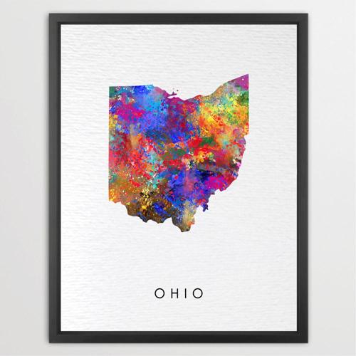 Dignovel Studios Unframed Ohio Abstract Map Art United States Watercolor Art Print Home Decor Hanging DN969