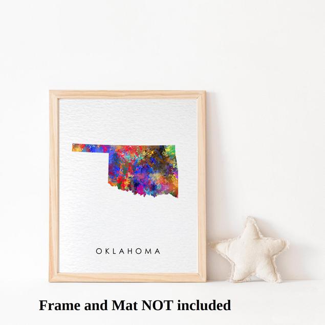 Dignovel Studios Unframed Oklahoma Abstract Map Art United States Watercolor Art Print Home Decor Hanging DN970 - Image 3