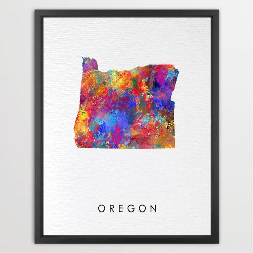Dignovel Studios Unframed Oregon Abstract Map Art United States Watercolor Art Print Home Decor Hanging DN971