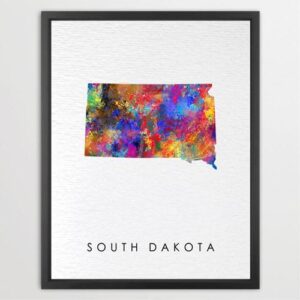 Dignovel Studios Unframed South Dakota Abstract Map Art United States Watercolor Art Print Home Decor Hanging DN975