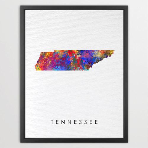 Dignovel Studios Unframed Tennessee Abstract Map Art United States Watercolor Art Print Home Decor Hanging DN976