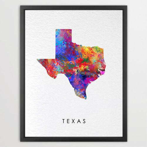 Dignovel Studios Unframed Texas Abstract Map Art United States Watercolor Art Print Home Decor Hanging DN977