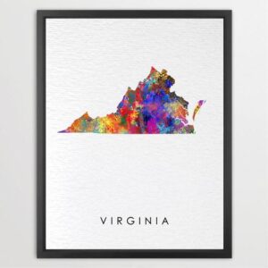 Dignovel Studios Unframed Virginia Abstract Map Art United States Watercolor Art Print Home Decor Hanging DN980