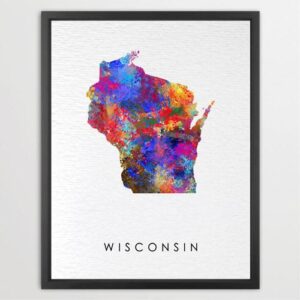Dignovel Studios Unframed Wisconsin Abstract Map Art United States Watercolor Art Print Home Decor Hanging DN983