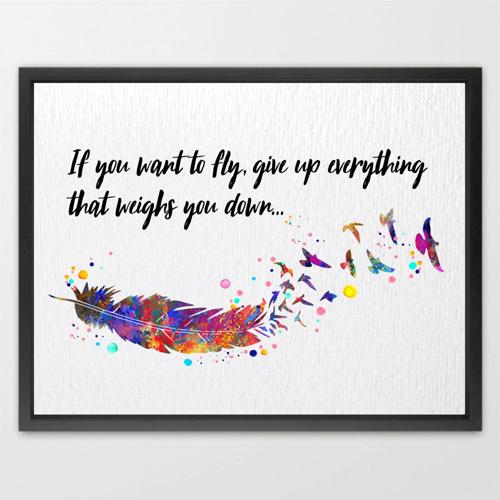 Dignovel Studios Unframed Feather Bird Watercolor Art Print If You Want to Fly Inspirational Motivational Quote Life Wisdom Home Decor Hanging DN987