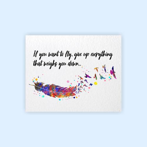 Dignovel Studios Unframed Feather Bird Watercolor Art Print If You Want to Fly Inspirational Motivational Quote Life Wisdom Home Decor Hanging DN987 - Image 2