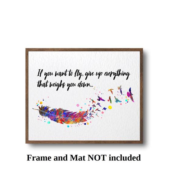 Dignovel Studios Unframed Feather Bird Watercolor Art Print If You Want to Fly Inspirational Motivational Quote Life Wisdom Home Decor Hanging DN987 - Image 3