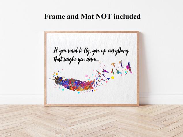 Dignovel Studios Unframed Feather Bird Watercolor Art Print If You Want to Fly Inspirational Motivational Quote Life Wisdom Home Decor Hanging DN987 - Image 4