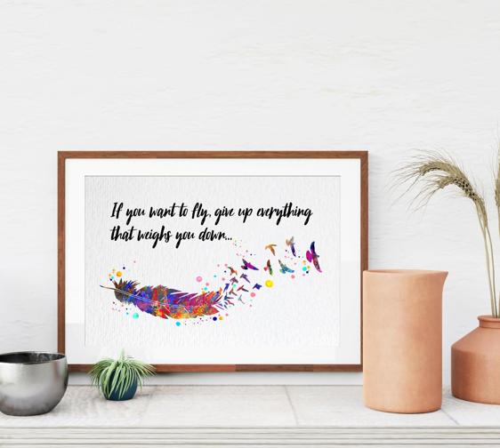 Dignovel Studios Unframed Feather Bird Watercolor Art Print If You Want to Fly Inspirational Motivational Quote Life Wisdom Home Decor Hanging DN987 - Image 8