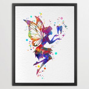Dignovel Studios Unframed Tooth Fairy Watercolor Art Print Poster Dental Office Dentist Illustration Kids Home Hanging DN1030