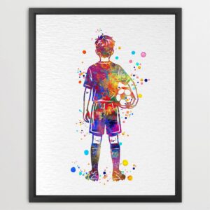 Dignovel Studios Unframed Soccer Boy Sports Watercolor Art Print School Gym Classroom Home Kids Room Home Hanging DN1036