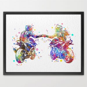 Dignovel Studios Unframed Motorcycle Couple Friends Watercolor Art Print Outdoor Sports Family Office Home Home Hanging DN1039