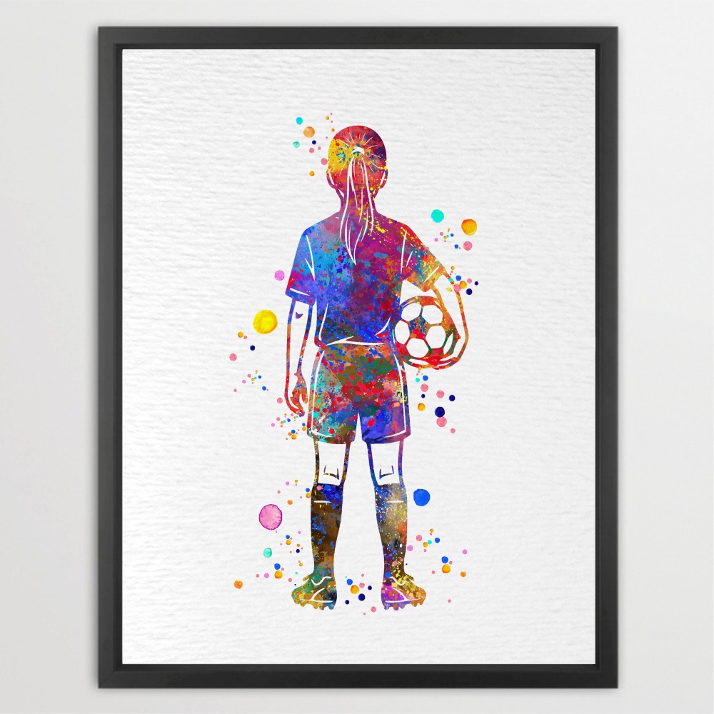Dignovel Studios Unframed Soccer Girl Sports Watercolor Art Print Poster School Gym Classroom Home Kids Room Home Hanging DN1046