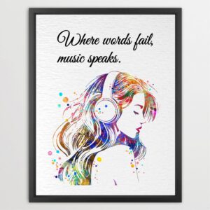 Dignovel Studios Unframed Music Girl Woman Inspirational Quote Watercolor Art Print Home Office Musician Home Hanging DN1051