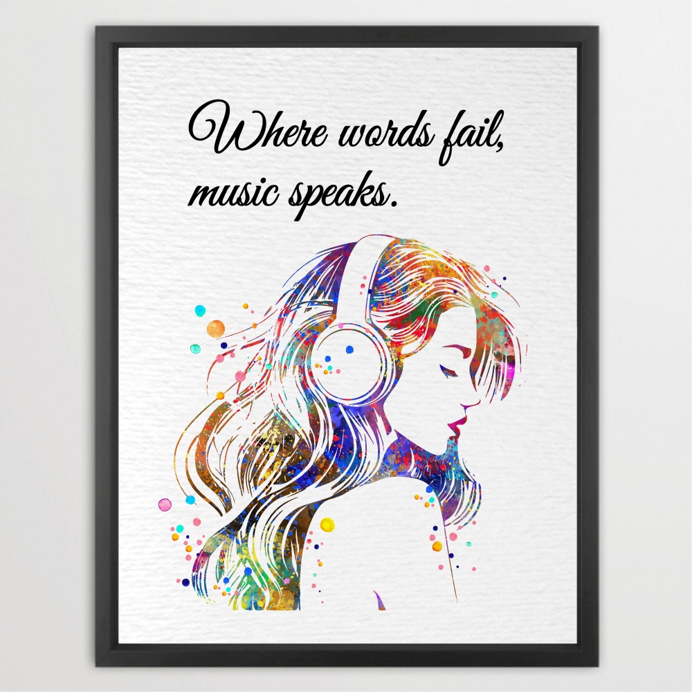 Dignovel Studios Unframed Music Girl Woman Inspirational Quote Watercolor Art Print Home Office Musician Home Hanging DN1051